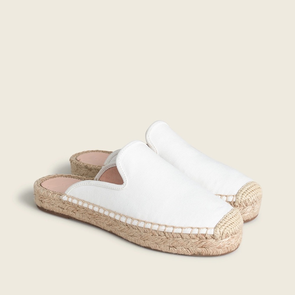 NIB J. Crew White Canvas Espadrille Mule Slides